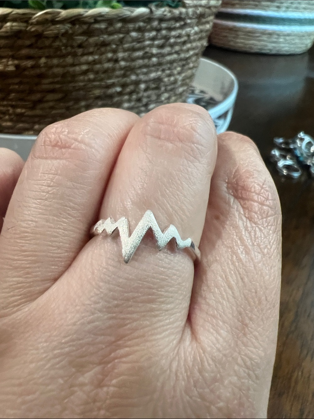 Sterling Silver Heartbeat Wave Ring, Size 7 3/4"